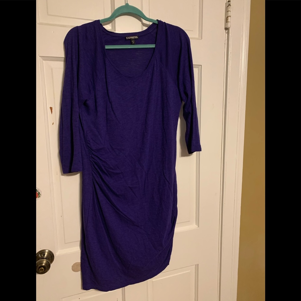 Purple midi dress, scrunch on sides